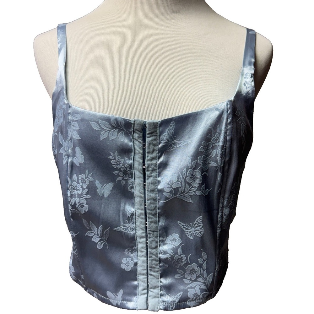 Light Blue Womens Medium Cropped Corset Top Regency Coquette Feminine Romantic